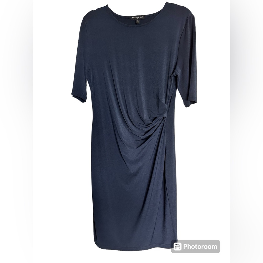Side Gather Navy Shift Dress
